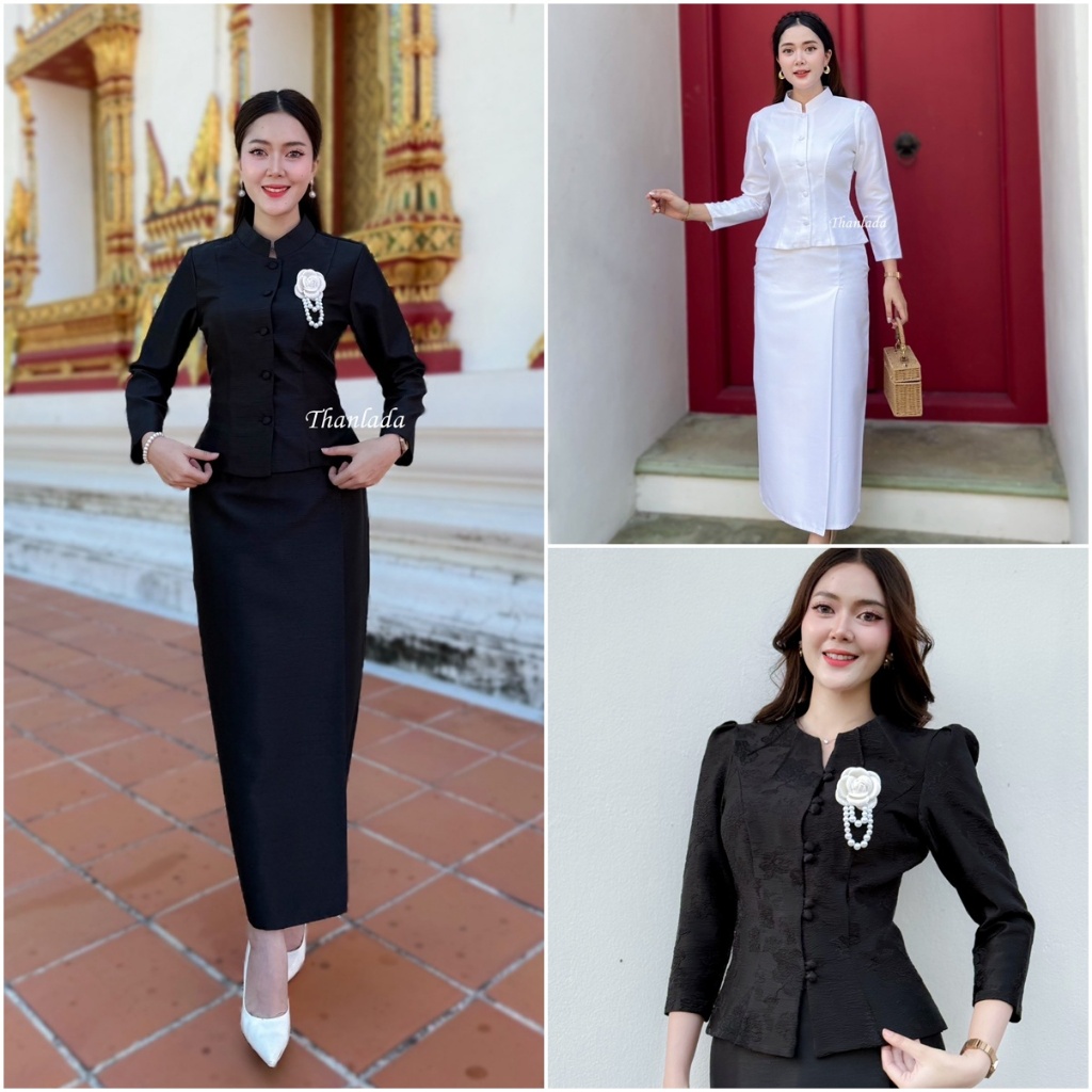 (ขายแยกชิ้น) เสื้อเสื้อจิตรดา,ผ้าถุง.เสื้อไลลดายกดอก อัดกาวทั้งชุด