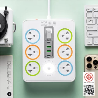 Panasi ปลั๊กไฟ 6ช่อง 2USB-2Type-c สามตา3ตา ปลั๊กพ่วง รางปลั๊กไฟ มาตรฐาน มอก. 10A 2300W power socket พร้อมสวิตช์ปิด-เปิด