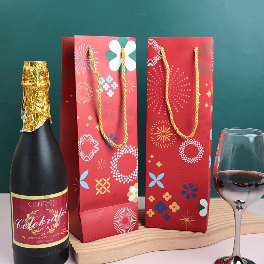 Boxjourney [10 ชิ้น/แพ็ค] ถุงใส่ขวดไวน์ ลาย Joyful Hana (สำหรับไวน์ 1 / 2 ขวด)