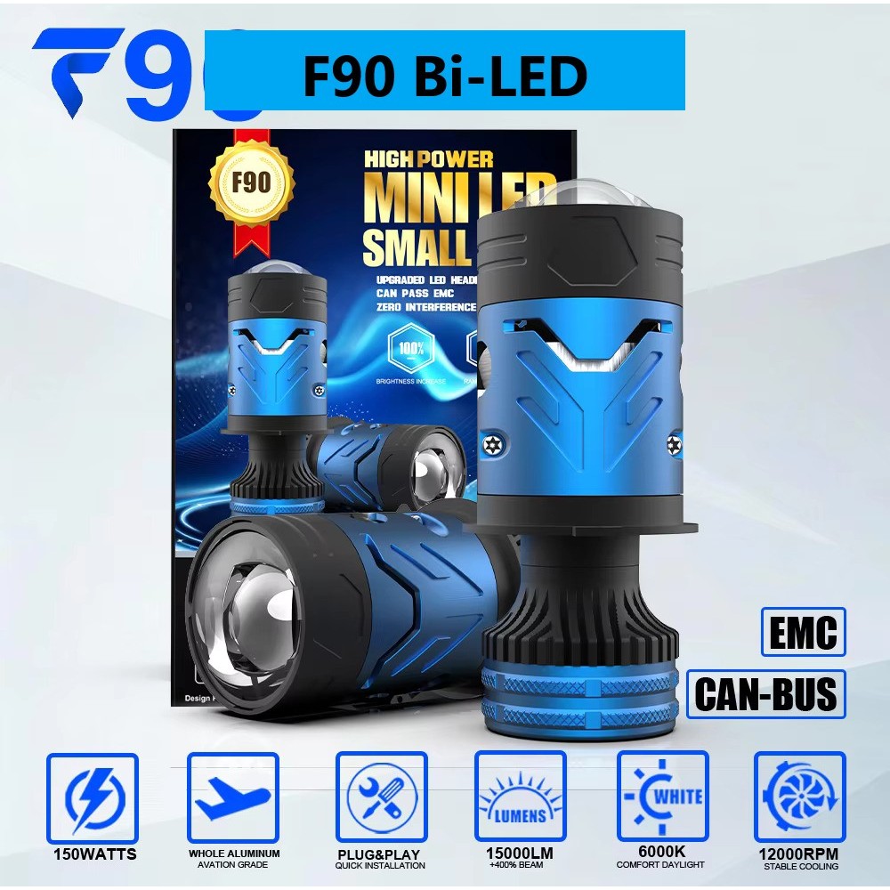 [ประกัน 1 ปี] F90 Led Mini projector H4 160W 6000K หลอดไฟหหน้ารถยนต์ 1 คู่