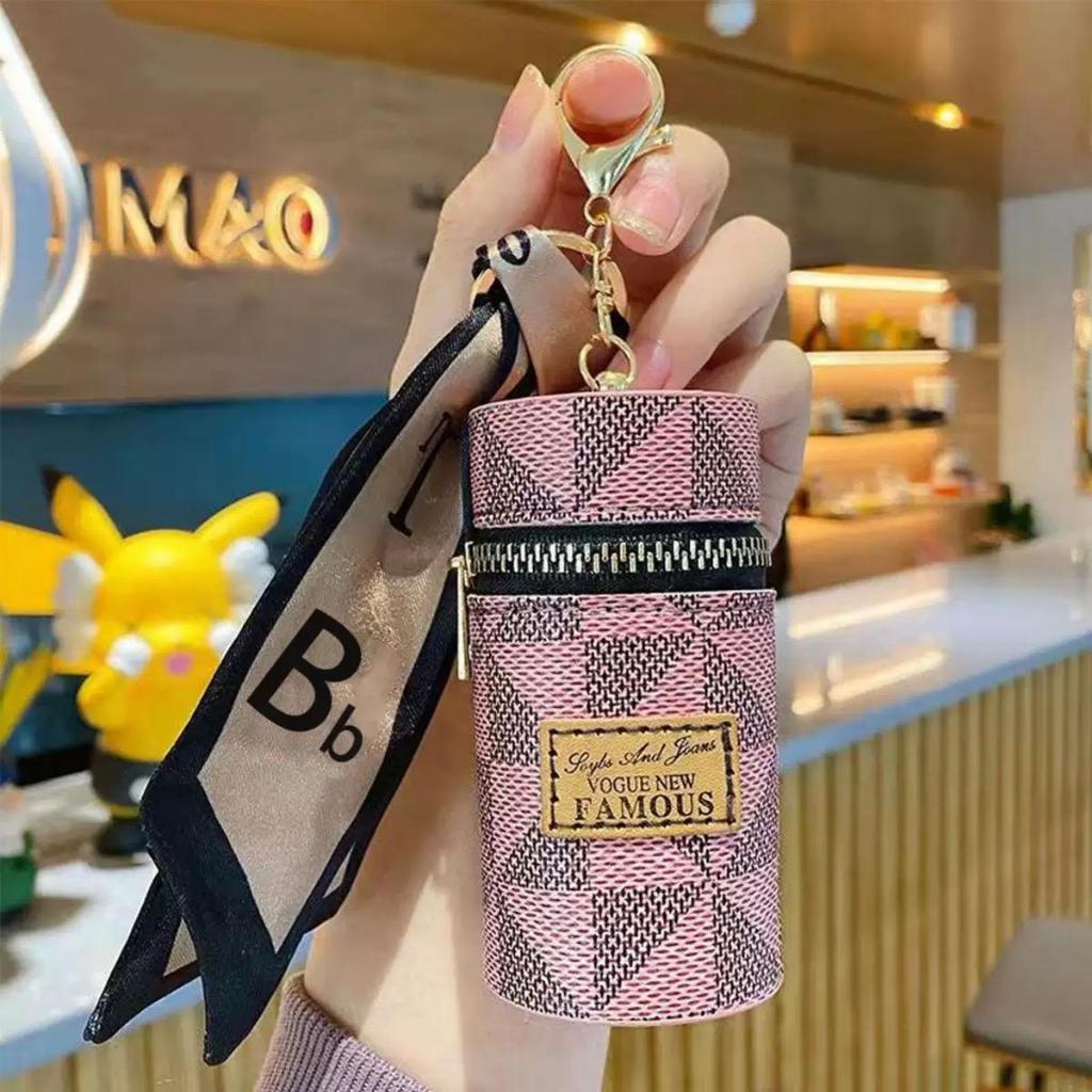 กระเป๋าสไตล์เกาหลี กระเป๋าใส่เหรียญมินิ แบบพกพา พวงกุญแจดอกไม้ กระบอก แบบสร้างสรรค์ วัสดุหนัง งานพรีเมียม ทรงคลาสสิก ห้อ - รูปที่ 2