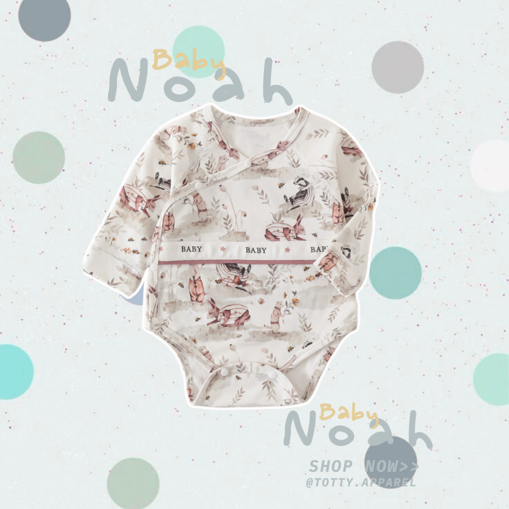 totty.apparel ชุดบอดี้สูทเด็กแรกเกิด-12เดือน ผ้าคอตตอน เนื้อนุ่มระบายอากาศ ผ้าพิมพ์ลายสัตว์ รุ่นNoah (0216)