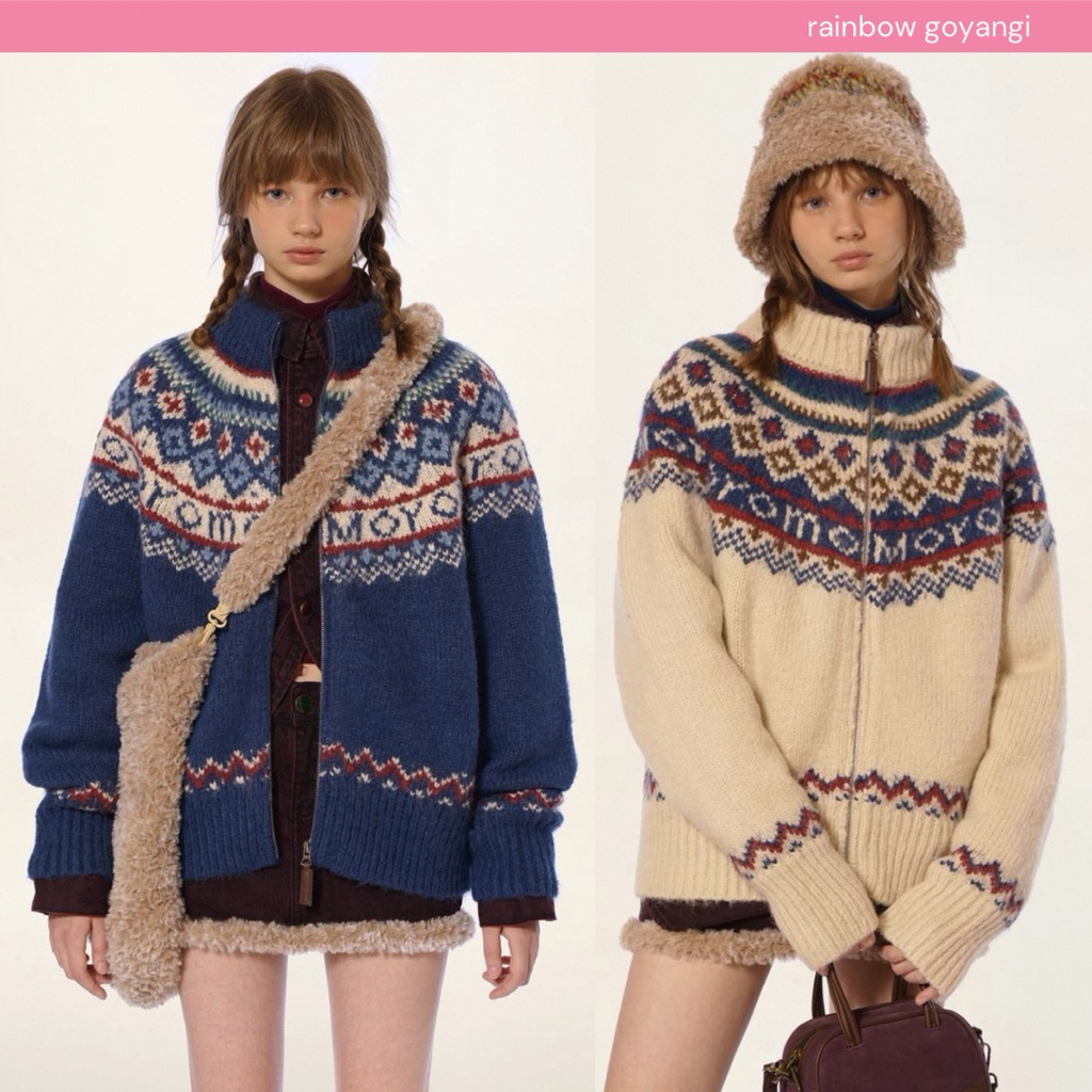 MOROMORO Retro College Style Cardigan Zip up