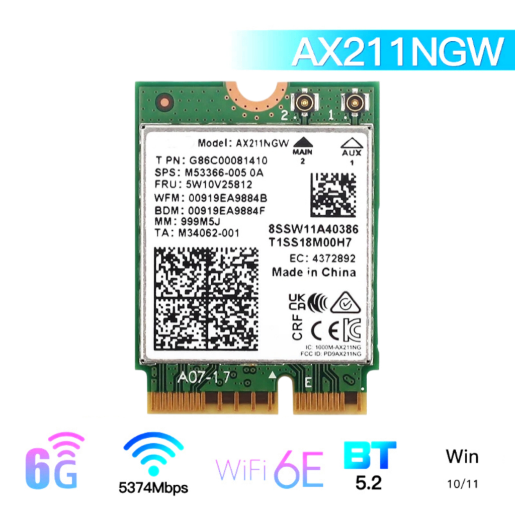 Adapter (การ์ดเครือข่ายไร้สาย) AX211NGW Intel Wireless Bluetooth 5.3 2.4G 5G 6G 802.11AX WiFi 6E M.2