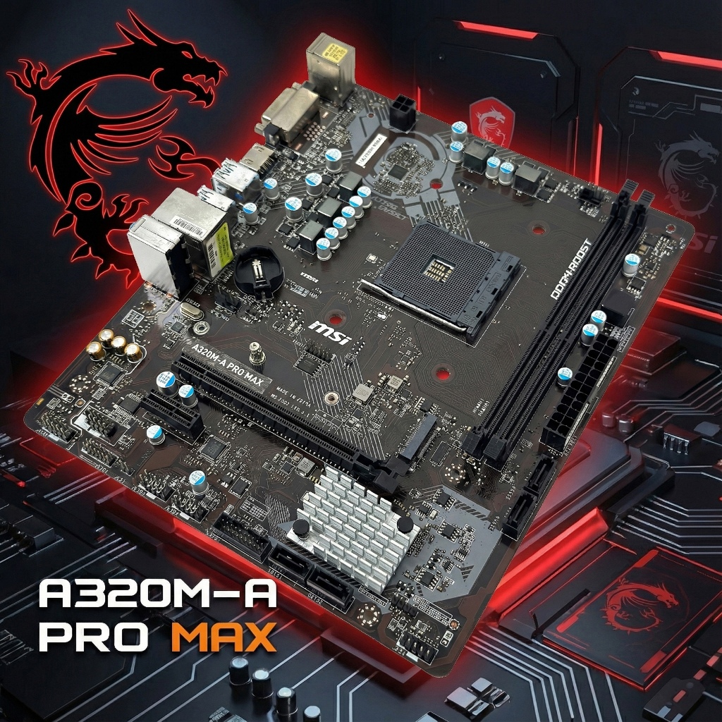Mainboard MSI A320M-A PRO MAX ซอคเก็ต AM4 (ตำหนิเสียงเสีย) สภาพสวย ประกันร้าน 90 วัน