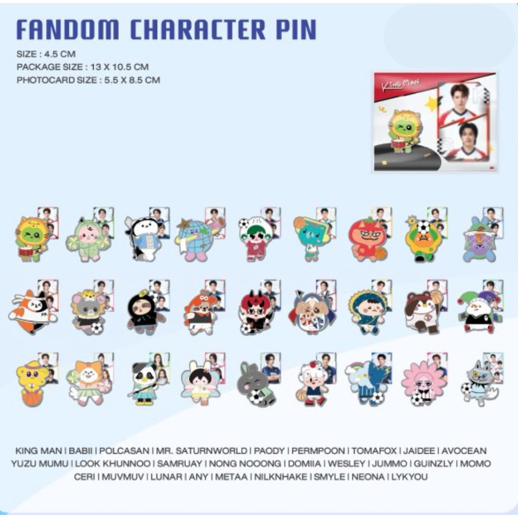 FANDOM CHARACTER PIN GMMTV PERMPOON POLCASAN DOMIIA LYKYOU JUMMO ANY LUNAR NEONA TOMAFOX AVOCEAN WES