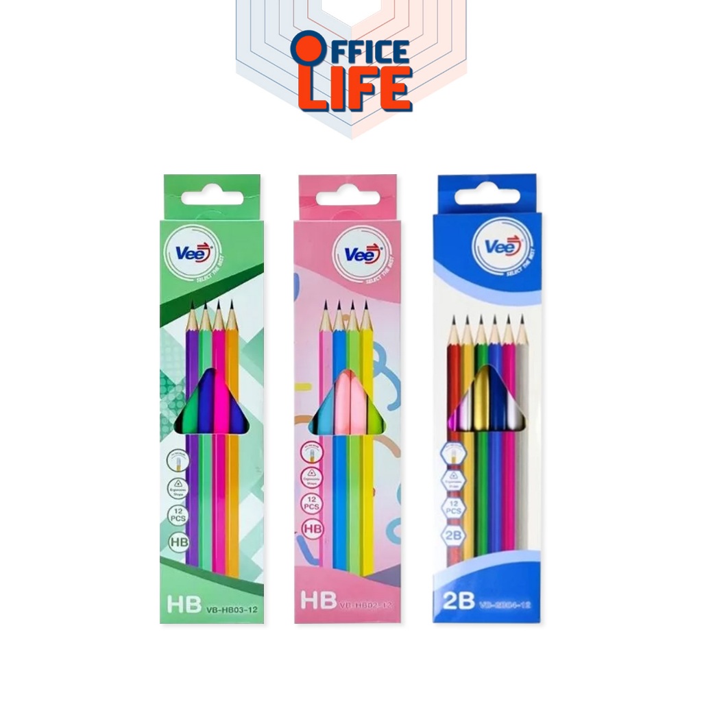 VEE (วี) ดินสอไม้ ดินสอ HB / 2B รุ่น VB-HB02 / VB-HB03 / VB-2B04  ( 12 ด้าม / กล่อง )