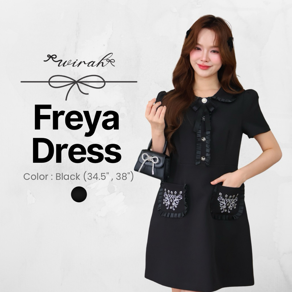 (พร้อมส่ง) PREDW417 Freya Dress ชุดเดรสสั้นสีดำ กระเป๋าด้านหน้าใช้งานได้จริง (มี 2 ความยาวให้เลือก)