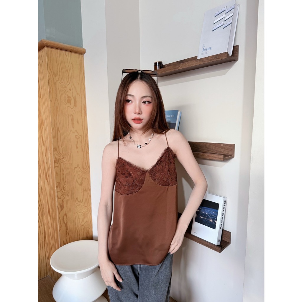 BY IRA  Belinda Top เสื้อสายเดี่ยวผู้หญิง สีพื้น แต่งลูกไม้  เสื้องานผ้าซาติน ผ้าใส่สบายมากกก(ไม่มีซับใน) ราคา ถูกที่สุด ดีลบีเคเค แกลเลอรีภาพที่ 6