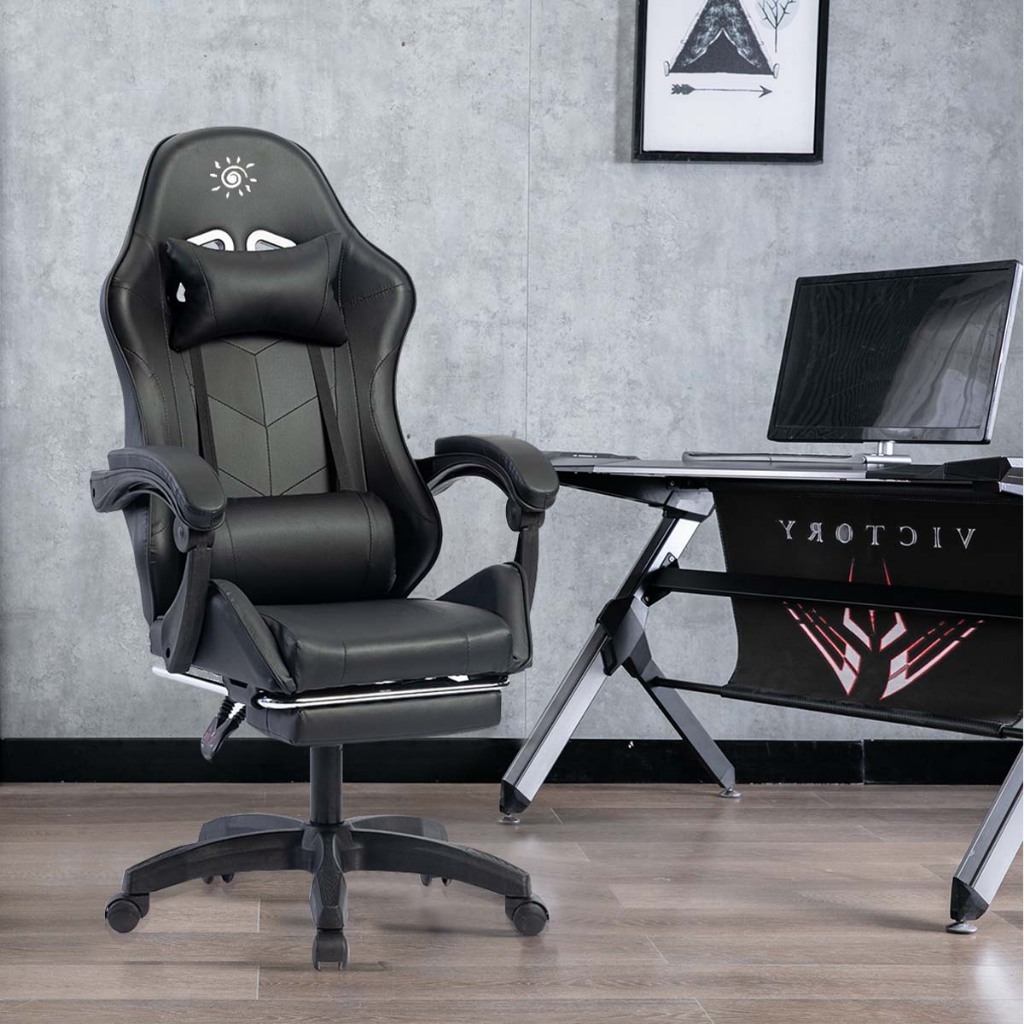 LUVHOMEเก้าอี้เกมมิ่ง รับน้ำหนักมาก พร้อมหมอนรองคอ-รองหลัง 2 ชิ้น และที่วางขา ปรับระดับสูงต่ำได้ ตามสรีระ เก้าอี้สำน ราคา ถูกที่สุด ดีลบีเคเค แกลเลอรีภาพที่ 6