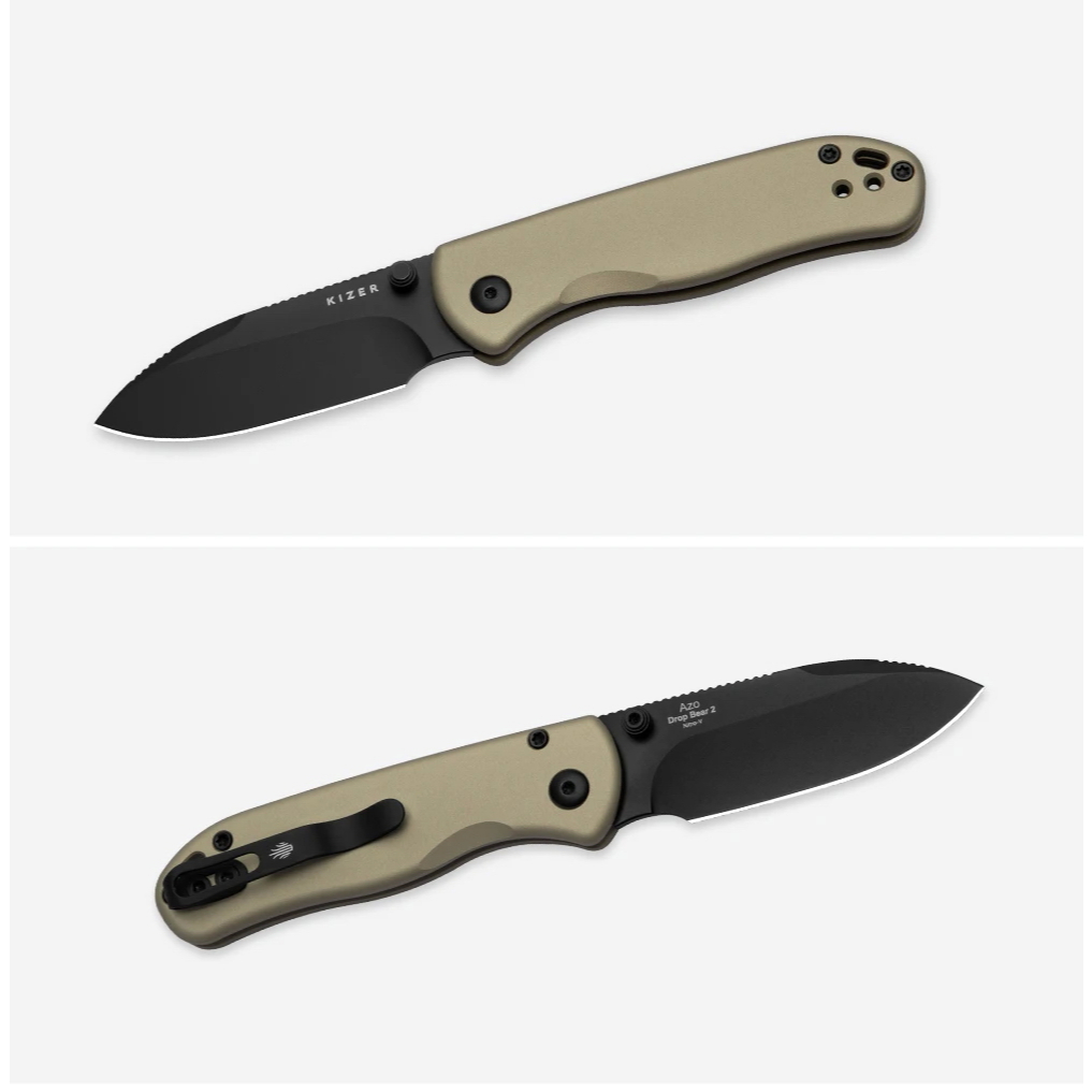 มีดพับ มีดพก folding pocket knife Kizer Drop Bear 2 ของแท้ ใบ 2.9" เหล็ก Nitro-V, Ceramic ball beari