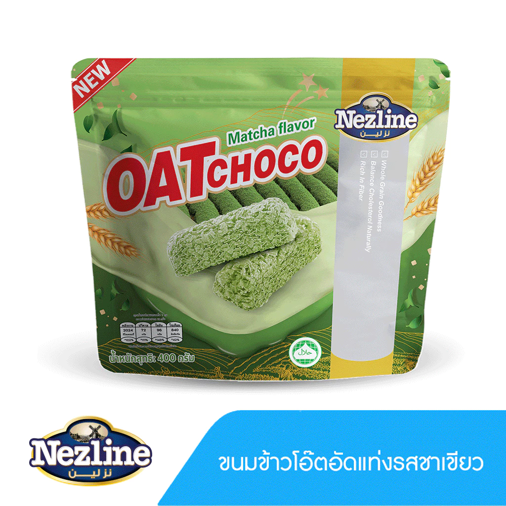 Nezline ขนมข้าวโอ๊ตอัดแท่ง รสชาเขียว ตราเนสไลน์ 400 กรัม Oat Choco Matcha