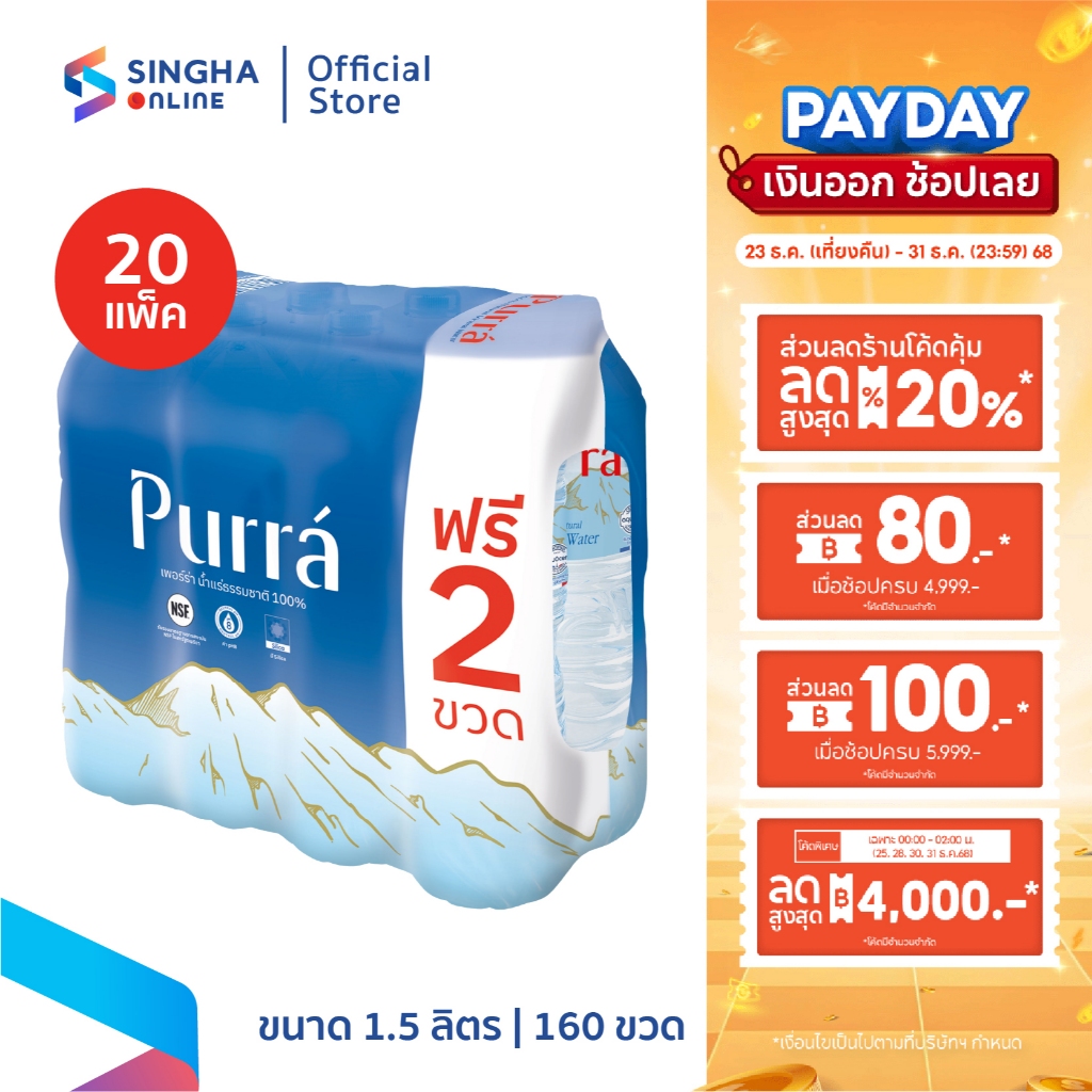 [ส่งในกทม.และปริมณฑล อยุธยา เชียงใหม่ ลำพูน] Purra Mineral Water น้ำแร่เพอร์ร่า 