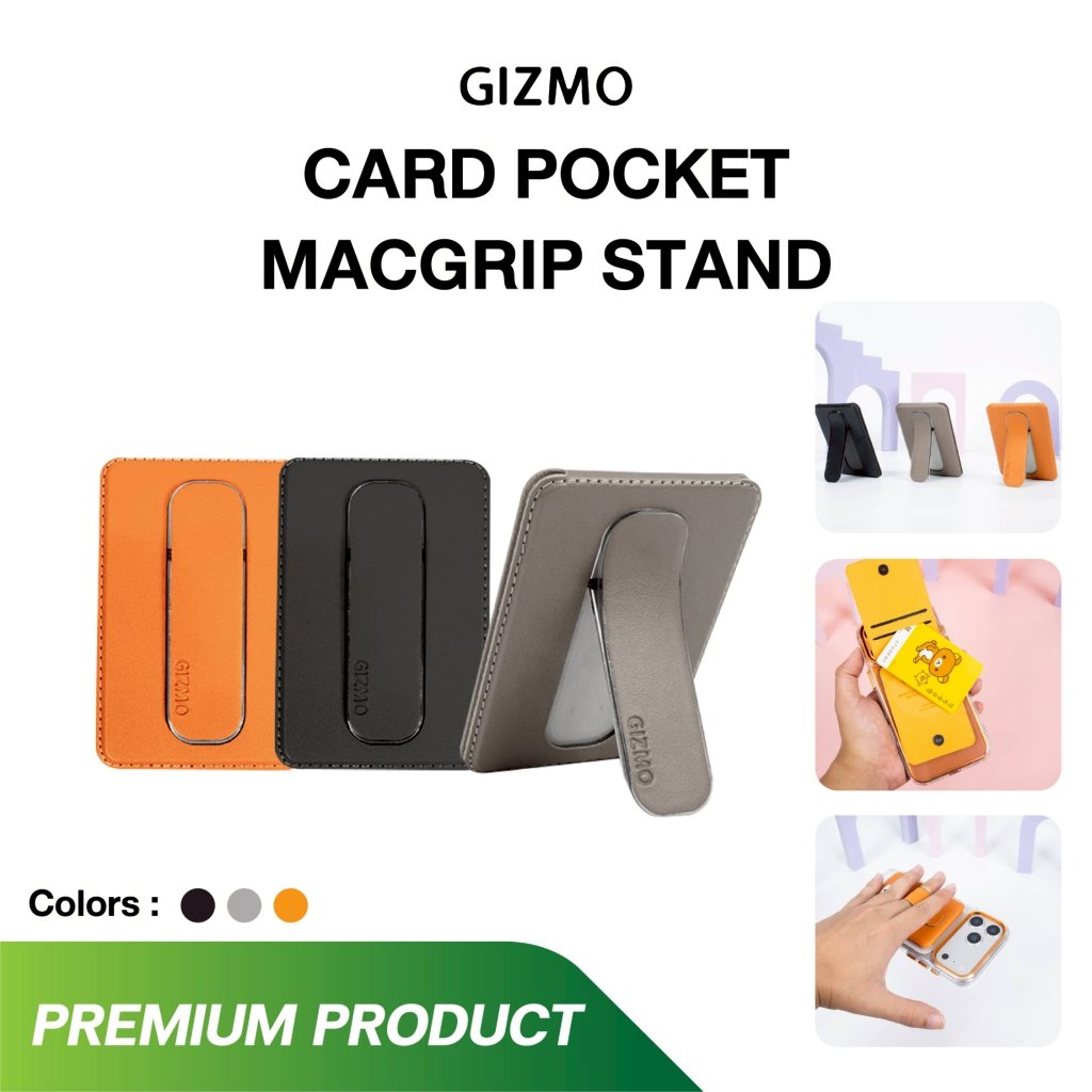 gizmo รุ่น GG-026 ขาตั้งพร้อมช่องเก็บบัตร แบบแม่เหล็กติดหลังโทรศัพท์ สีดำ สีเทา สีน้ำตาล Card Pocket MacGrip Stand