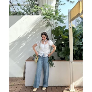 janunstudio • TEENIE two-way layer top 1 สี (เสื้อน้องทีนนี่) - เสื้อระบาย ใส่ได้ 2 ฝั่ง กระดุมดอกไม้ ผูกโบว์ได้