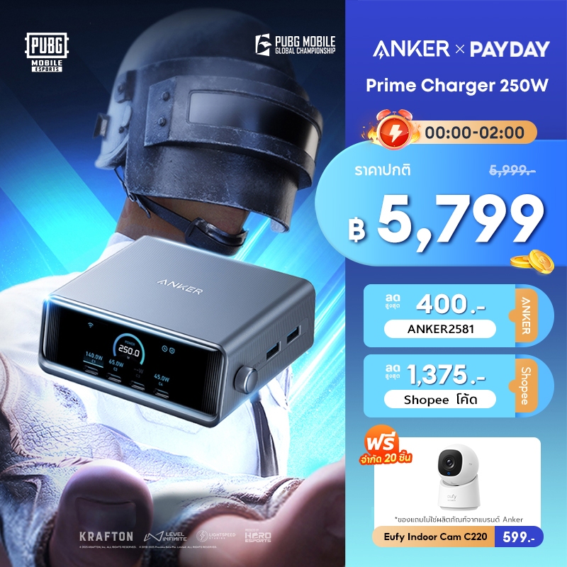 [จัดส่งภายใน 24 ชม.]Anker Prime Charger 250W/200W 6-Ports GaN Prime USB-C Chargi