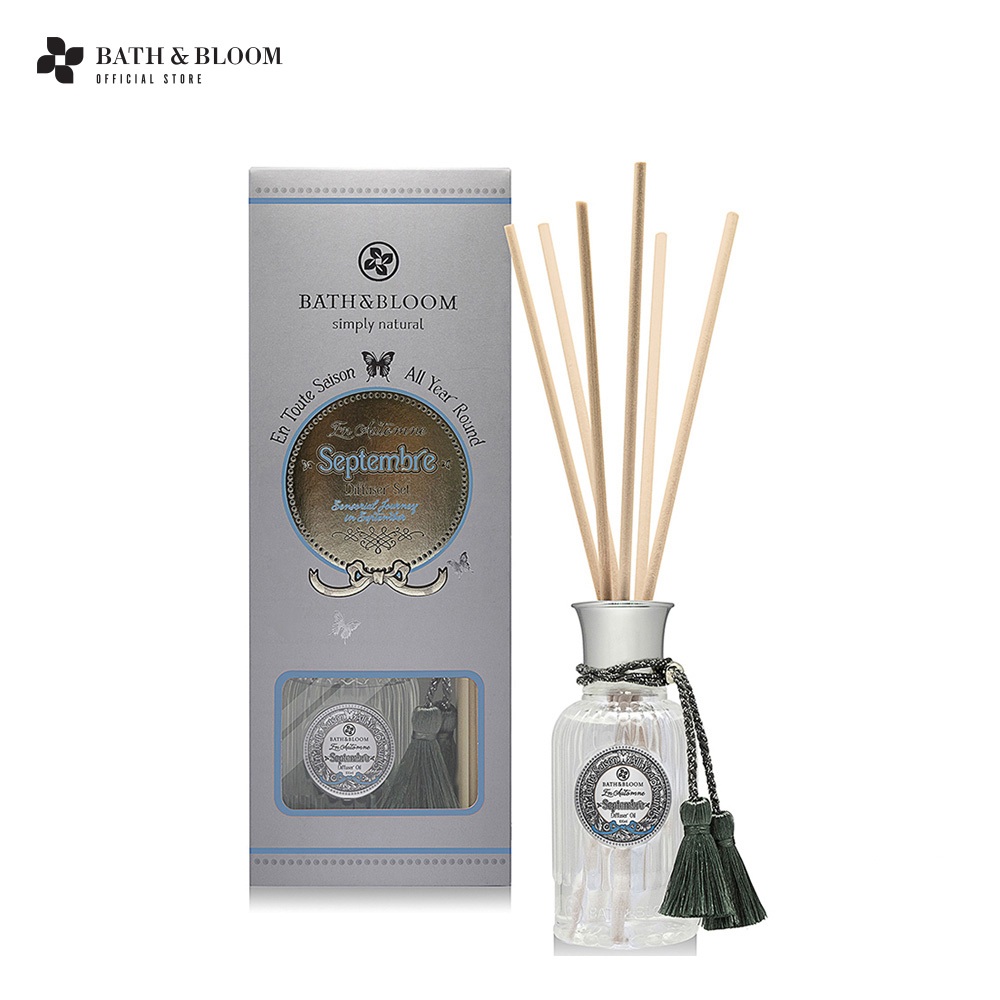 BATH & BLOOM September Diffuser Oil Set 100ml ชุดก้านไม้หอมปรับอากาศ กลิ่นดอกไอริส การ์ดิเนีย