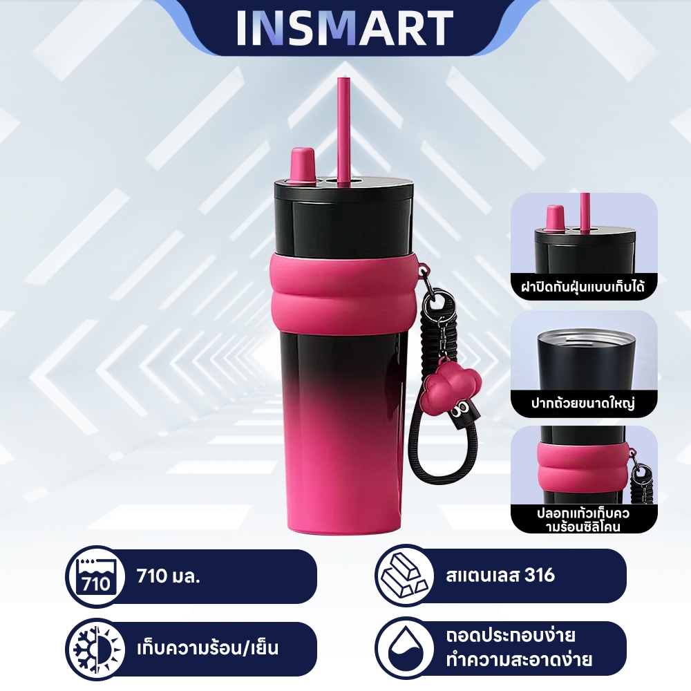 INSMART แก้วนํ้าเก็บความเย็น（710ml）cup แก้วกาแฟสแตนเลส ผนังด้านในสเตนเลส 316