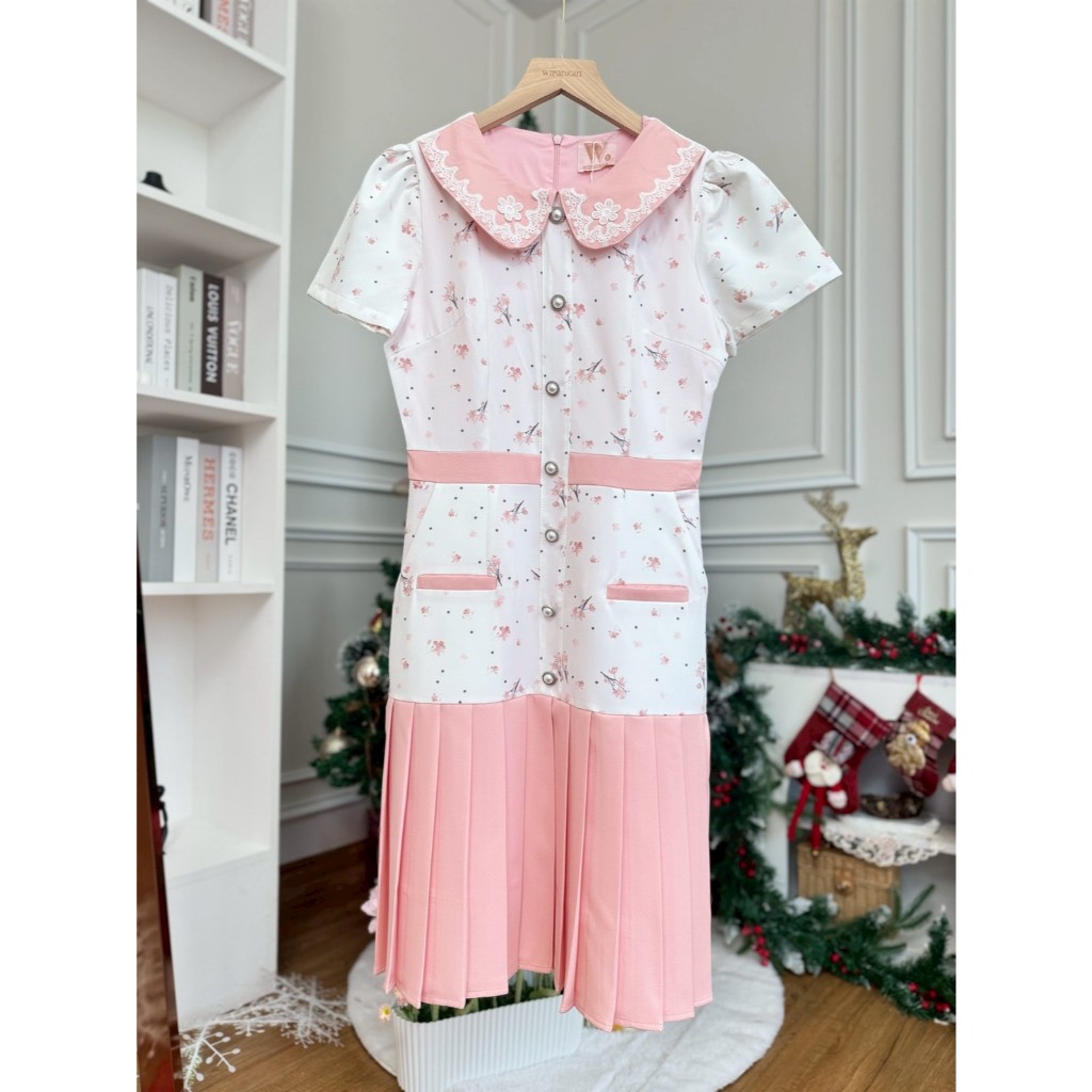 (พร้อมส่ง) ชุดเดรส Wirankan รหัส WX37 สีชมพู สีพีช - รูปที่ 2