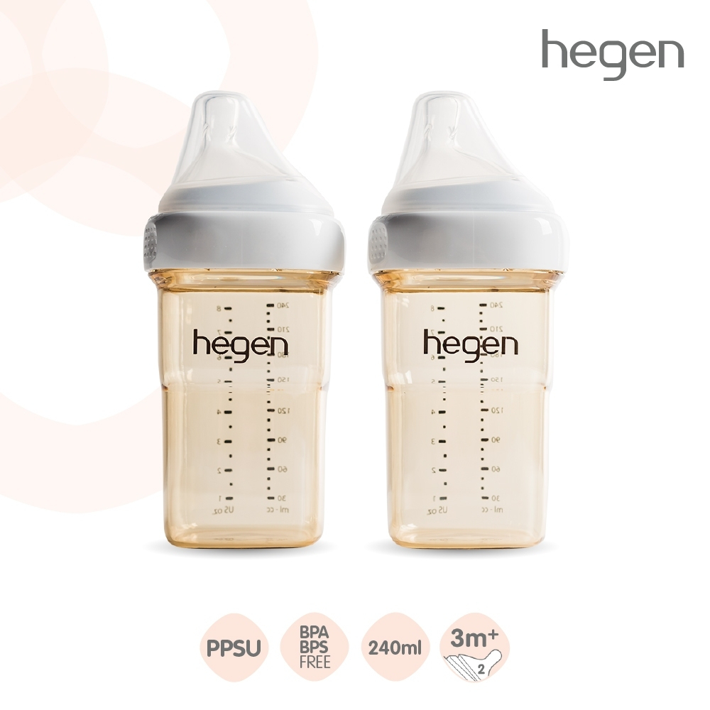 [ส่วนลด] Hegen ขวดนมสีชา (แพ็ค 2 ขวด) ขวดนมhegen 8oz/240ml - จุกนมเสมือนนมแม่ #2 Medium Flow 3-6m