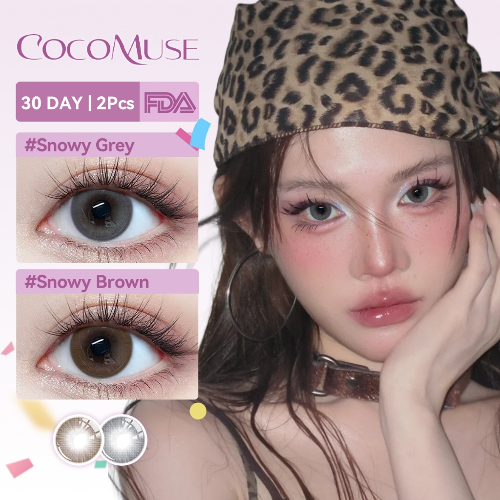 COCOMUSE คอนแทคเลนส์ รุ่น Snowy Bi-color: รูปทรงธรรมชาติ เส้นผ่านศูนย์กลาง 14.2 มม. แบบใช้แล้วทิ้งรา