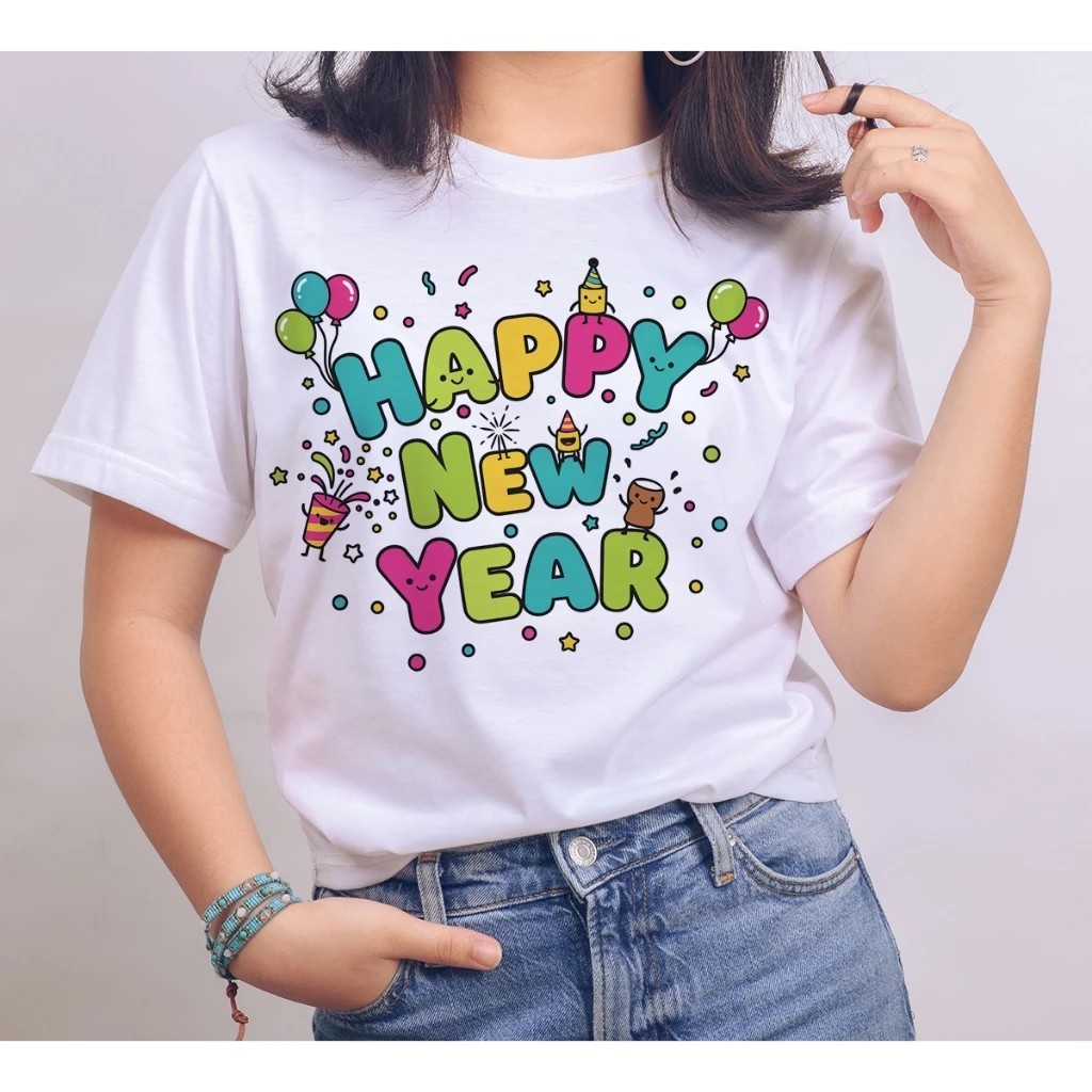 เสื้อยืดปีใหม่ Happy new year 2026 มีครบไซส์ ทั้งเด็กและผู้ใหญ่ ส่งจากไทย ส่งไวมาก S-7XL ECB