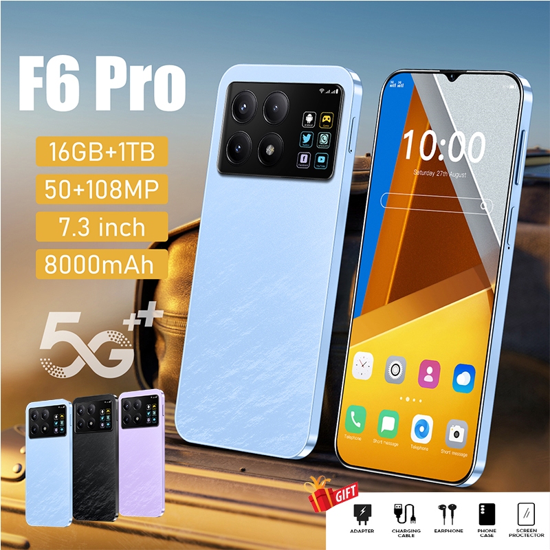 F6 Pro 5G สมาร์ทโฟน 16GB+1TB เกมมือถือ 7.3 นิ้ว HD 108MP + 50MP ภาพถ่าย 8000mAh แบตเตอรี่