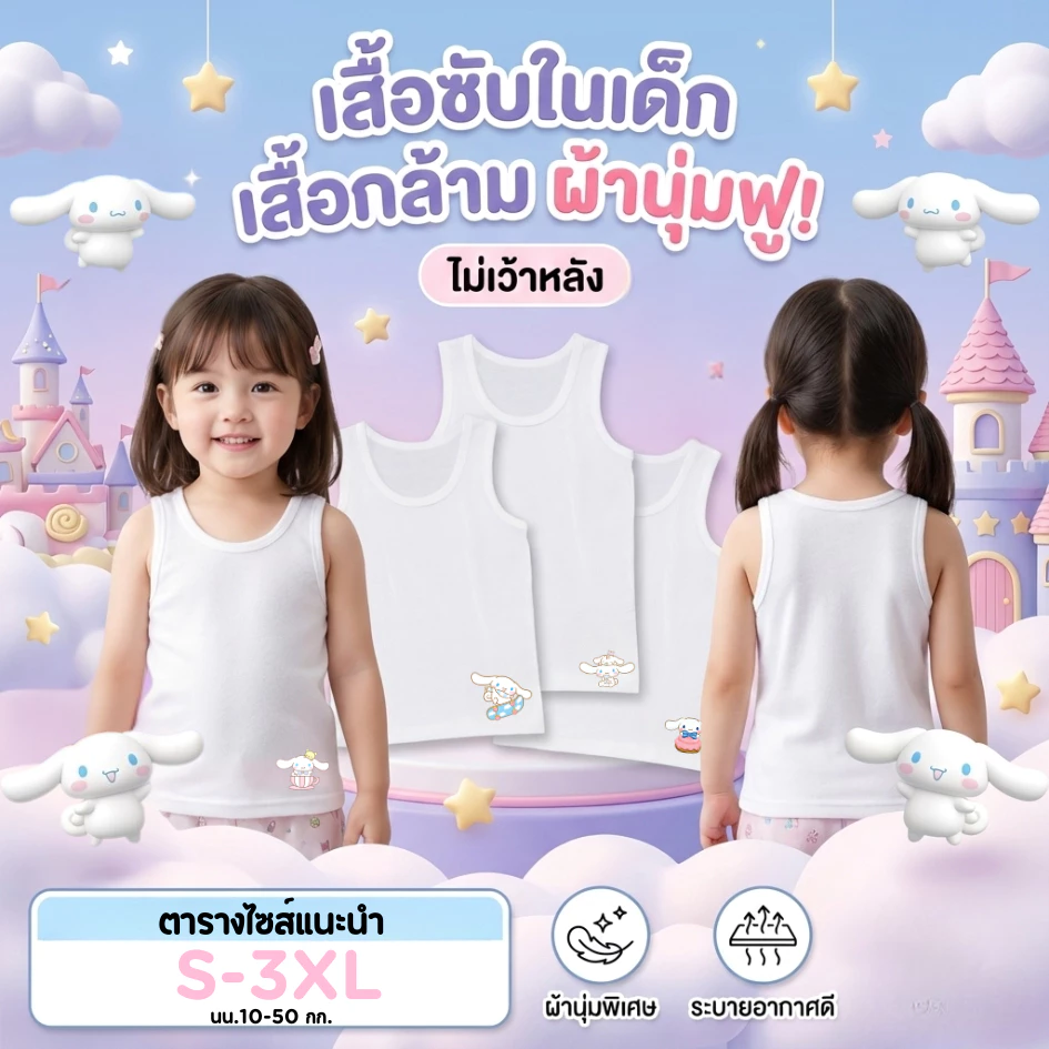 เสื้อกล้ามเด็ก เสื้อซับในเด็ก ลายชินนาม่อน นุ่มระบายอากาศได้ดี ไซส์ 1-11 ปี 10-50 กิโลกรัม #เสื้อกล้าม