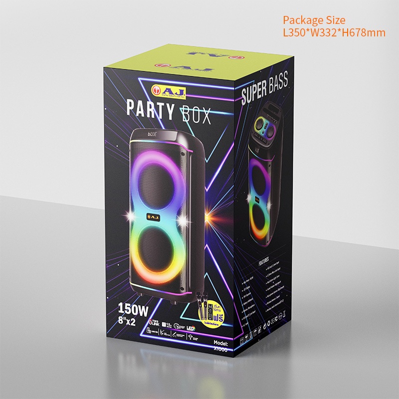 AJ ลำโพงบลูทูธ รุ่น X1000 ดอกลำโพง 8 นิ้ว 2 ดอก กำลังขับ 150วัตต์ ไมค์ลอย 2ตัว เสียบไฟบ้าน ประกัน1ปี - รูปที่ 3