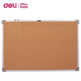 Deli กระดานไม้ก๊อก บอร์ดติดประกาศติดรูป กรอบอลูมิเนียมมุม ABS ขนาด 45×60/60×90/90×120 ซม Cork Board