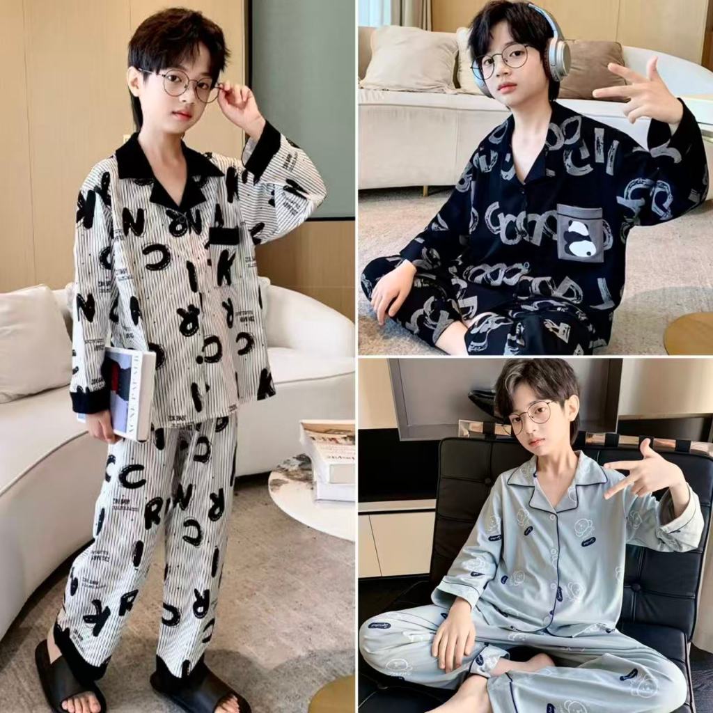 เสื้อผ้าของเด็กชาย,ชุดนอนของเด็กชายวัยรุ่น,จะออกไปใส่ข้างนอกก็ได้,เสื้อแขนยาว+กางเกงขายาว,115~175cm