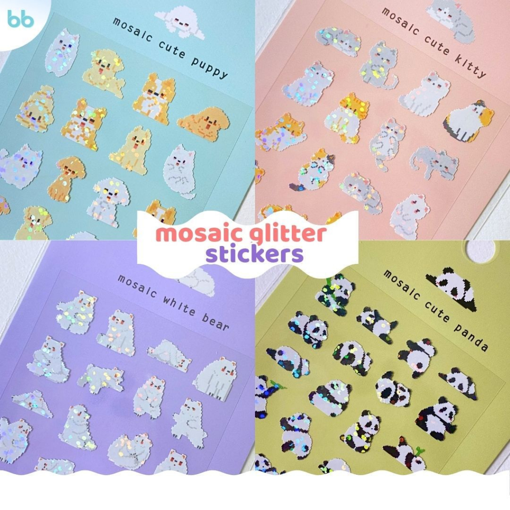 Mosaic glitter✨ sticker สติกเกอร์สัตว์น่ารัก มี 4 ลาย แพนด้า หมี แมว น้องหมา สติกเกอร์โมเสค