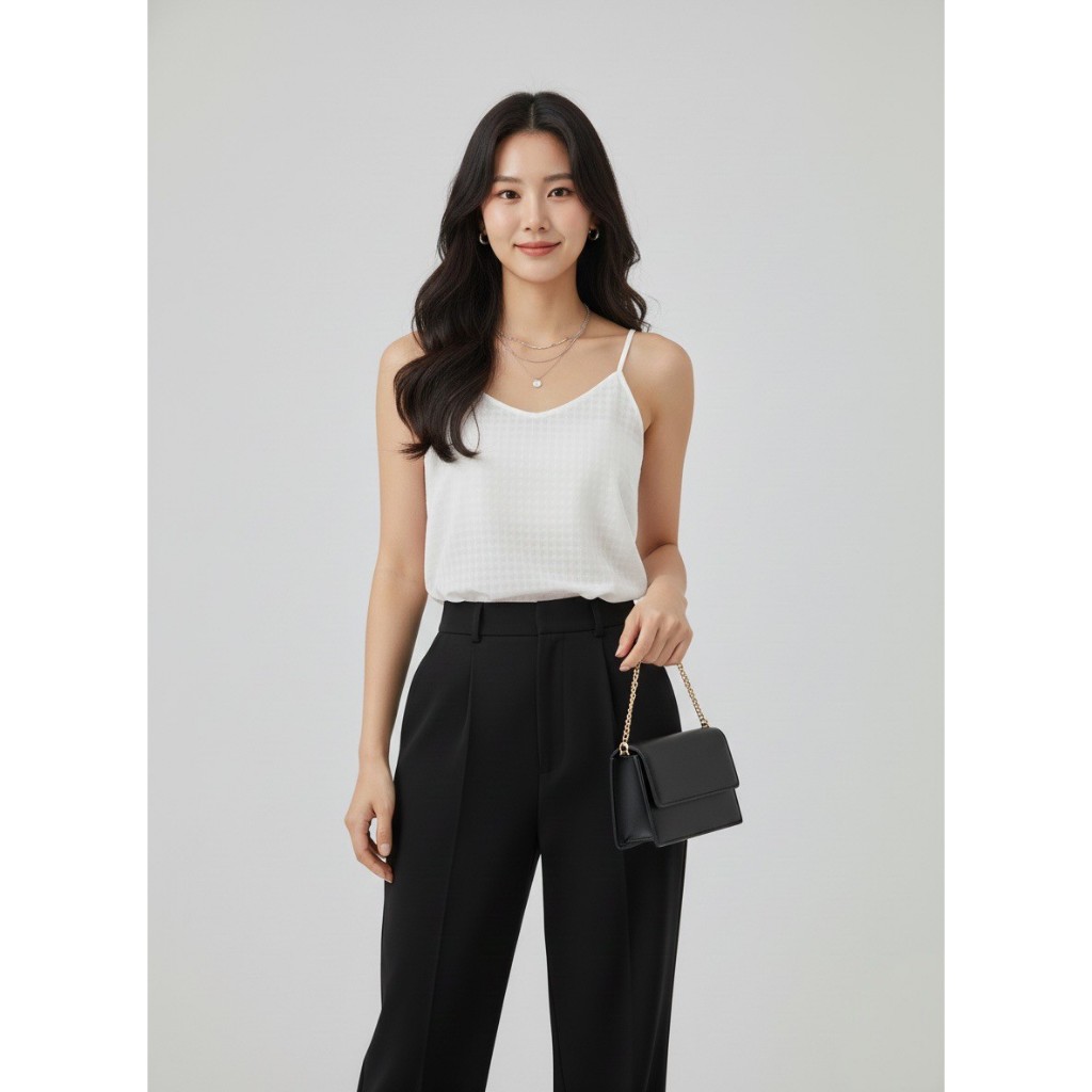 เสื้อสายเดี่ยวลายตาราง Odile A19BL30WH