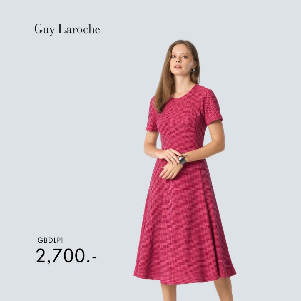 Guy Laroche เดรสยาว เดรส แบล็คแอนด์พิงค์มินิฮาร์ท สีดำชมพู GBDLPI