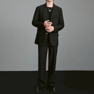 SUIT-M-03🍉(ขายยกเซ็ต) สูทผู้ชายทรงหลวม เซ็ตสูทแฟชั่น ใส่ทำงาน ทรงสวยผ้านิ่มใส่สบาย สีพื้น สไตล์เกาหลี เสื้อ+กางเกง🍉
