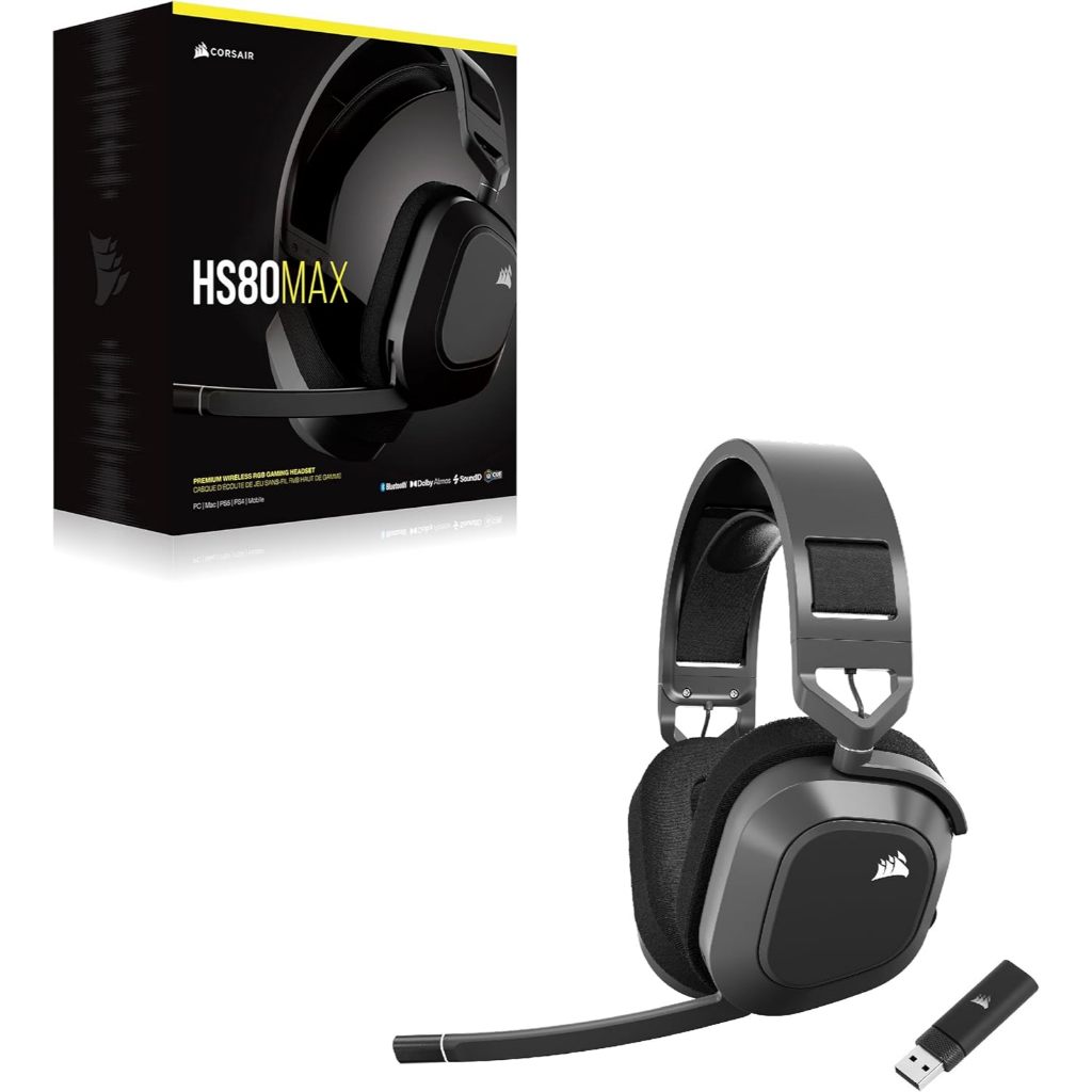 HEADSET (หูฟังไร้สาย)  CORSAIR HS80 MAX WIRELESS Gaming Headset, Steel Gray CA-9011295-AP