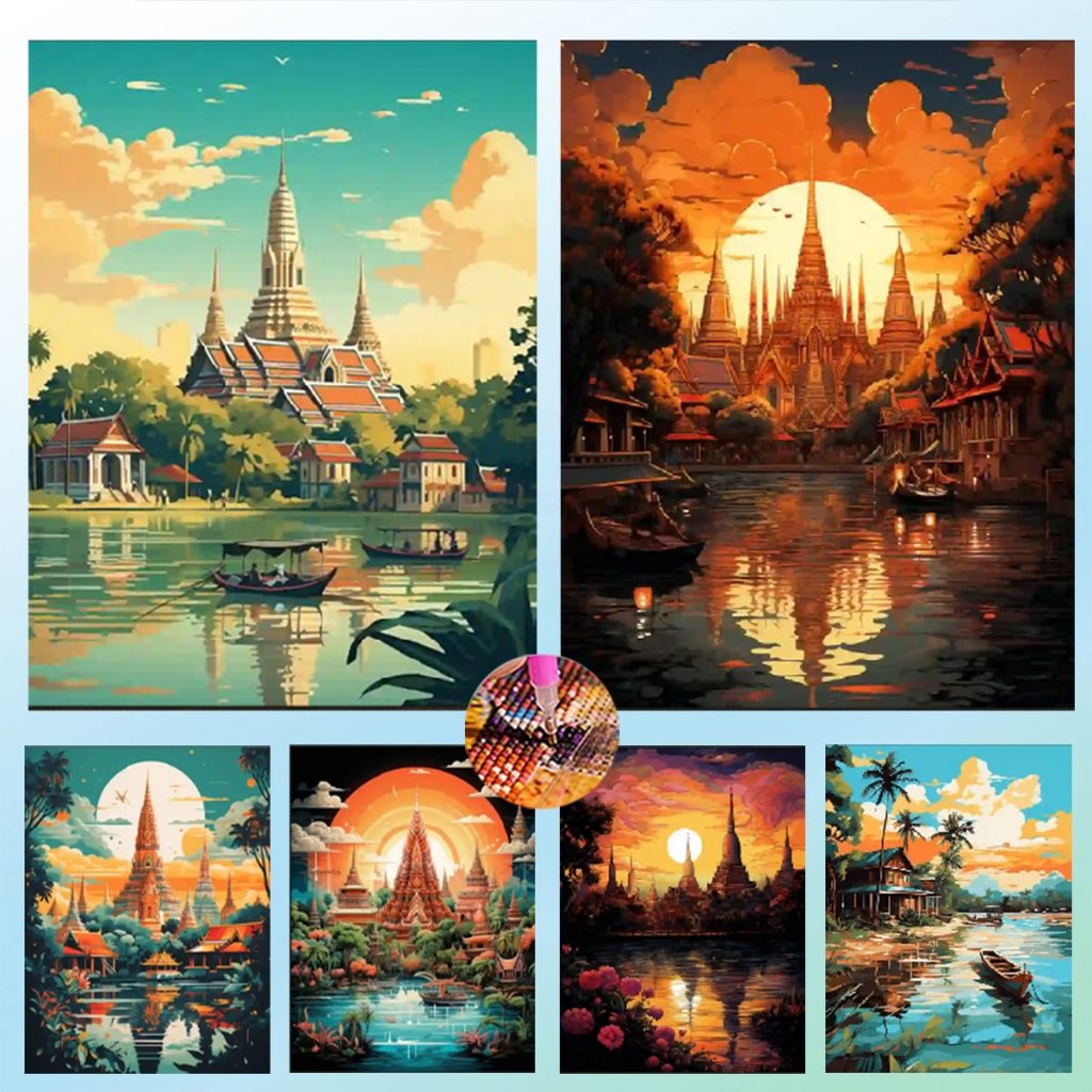 Diamond Painting 5D DIY วัด ครอสติสคริสตัล 5 มิติ ปักครอสติส ภาพติดเพชร รูปภาพ ขนาด WxH 30x40 cm