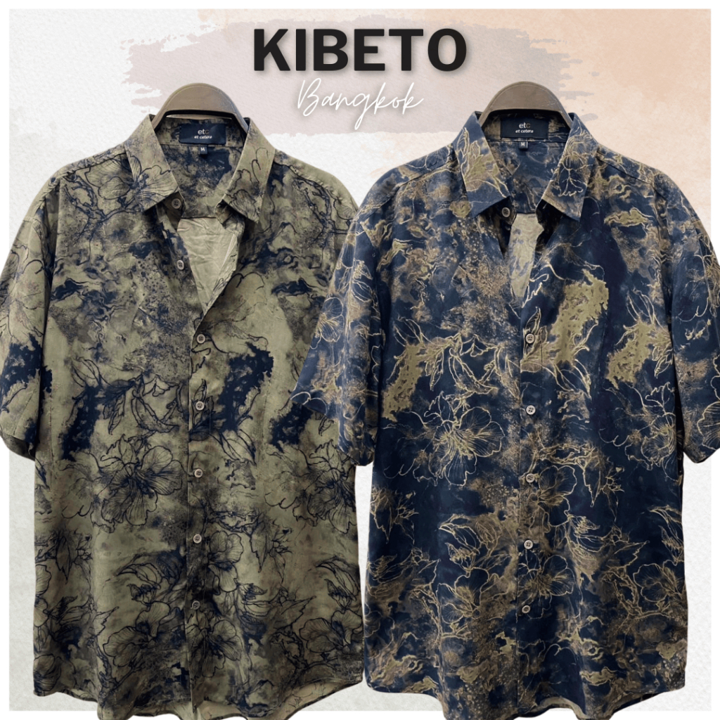 Kibeto เสื้อฮาวาย ลายอัญชัญวินเทจ 2 สี ผ้าสปันเรยอน เนื้อนิ่ม ใส่สบาย M L XL 2XL 3XL