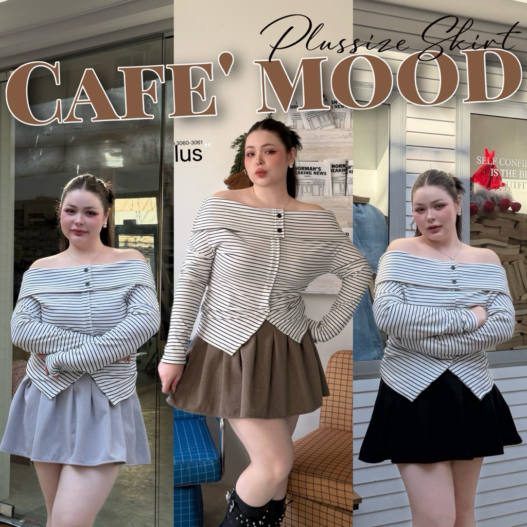 🧸𝐂𝐡𝐮𝐛𝐛𝐲𝐋𝐚𝐧𝐝.(เอว32-44)☕️Cafe’ Mood Skirt☕️รุ่นคาเฟ่มูด กระโปรงสาวอวบ ไซส์ใหญ่ #Sk102