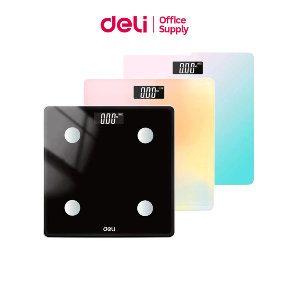 Deli เครื่องชั่งน้ำหนัก ที่ชั่งน้ำหนัก มีหลากหลายสีให้เลือกสรร รองรับน้ำหนัก 5-180kg Weighing Scale