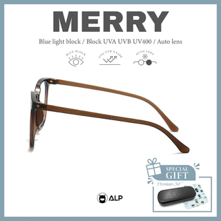 ALP Merry แว่นตากรองแสงสีฟ้า ทรงหยดน้ำ เลนส์เปลี่ยนสี กันUV400 เลนส์ออโต้ ALP-SN0110