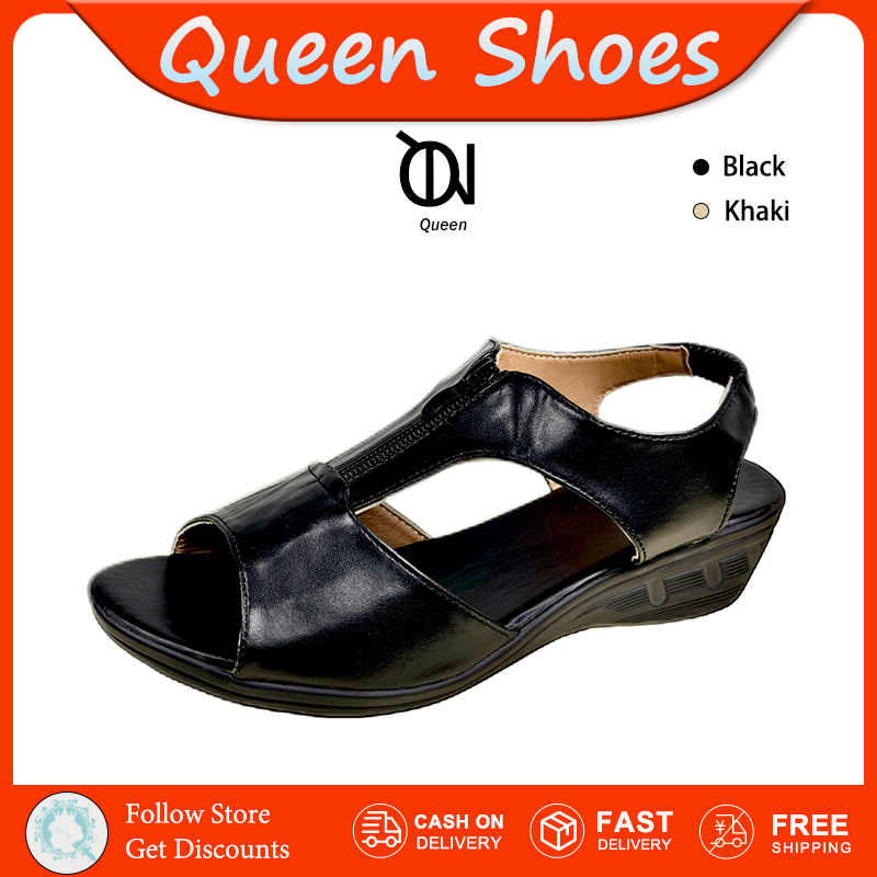 Queen รองเท้าแตะผู้หญิง มาใหม่ ส้นลิ่ม รองเท้า แฟชั่น สตรี ส้นกลาง สไตล์ลำลอง ไซส์ใหญ่ อเนกประสงค์