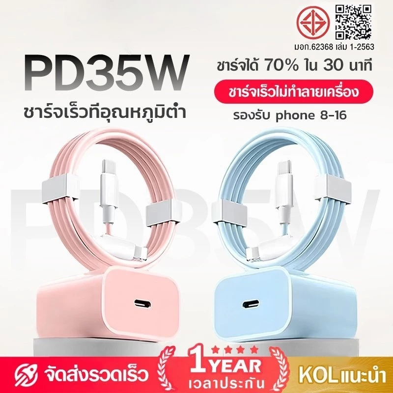 ชุดชาร์จเร็ว PD 35W(สำหรับ 6~16pro max) หัวชาร์จ Macaron+ สายชาร์จ การรับประกัน 1ปี