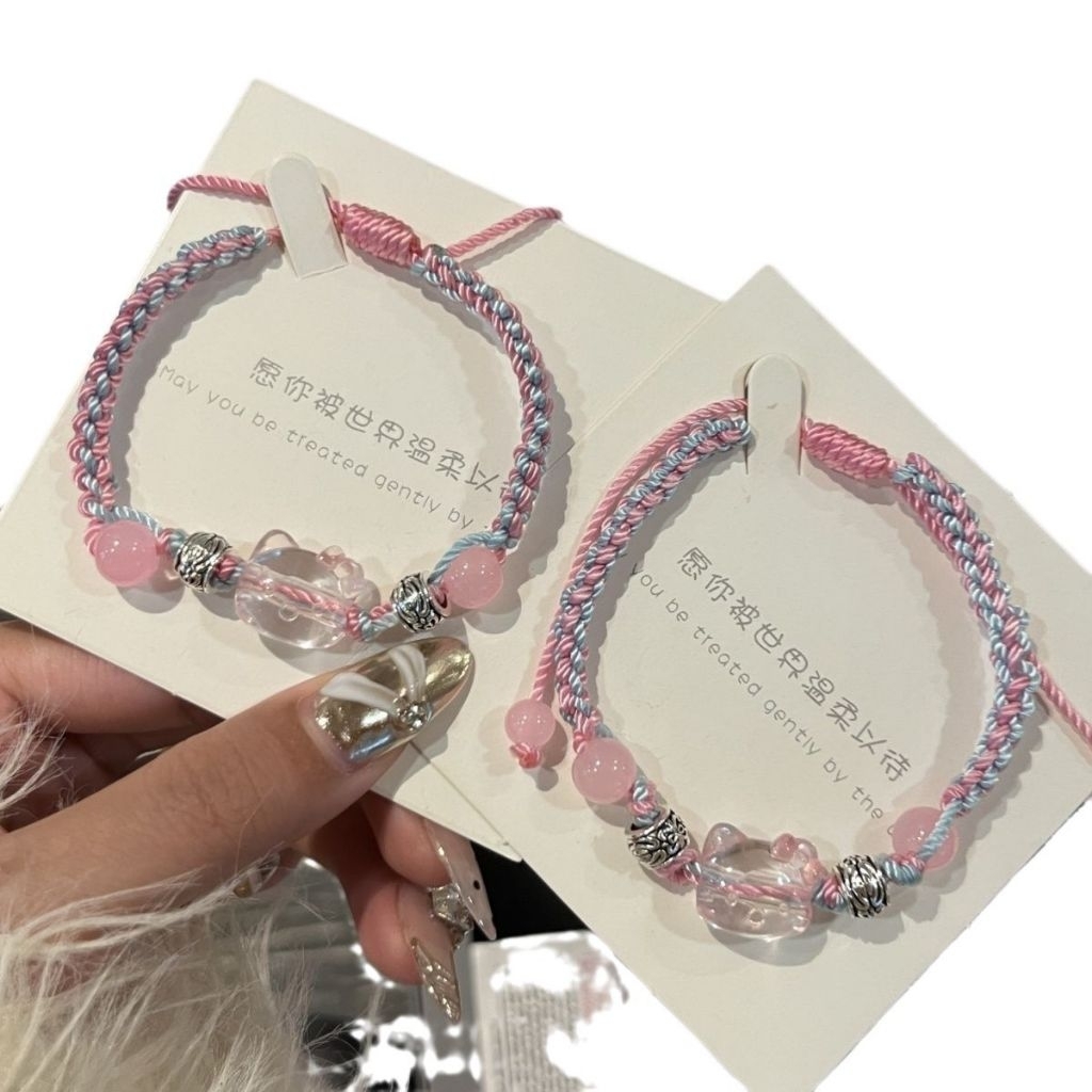 L280 สร้อยข้อมือเชือกถัก ประดับจี้คิตตี้ มีให้เลือก 2 สี พร้อมส่ง