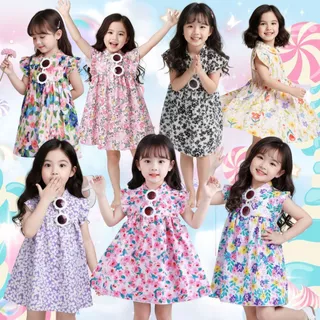 MooDeng Baby ชุดเดรสกระโปรงเด็กผู้หญิง ใส่เทียวน่ารัก ชุดเดรสลายดอกไม้ น' ารักสำหรับเด็ กผู้ หญิง1-9 ชุดเดรสลายดอกไม้