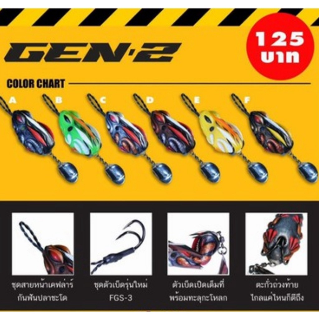 กบยาง GEN-2 V.3 ขนาด 3.8cm/7g ตะกั่วถ่วงหลังเบ็ดเปิด 100% มาพร้อมสายกันฟันปลา by Fishing EZ