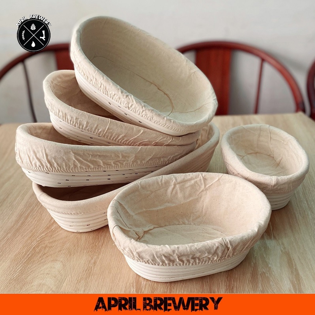 ตะกร้าหวาย หมักขนมปังซาวโดว์ ตะกร้าซาวโดว์ ทรงรี พร้อมผ้าซับใน Banneton Sourdough Basket Oval มีหลายขนาด