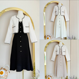 [NITTAYA] D2835 ชุดเซตเดรสกระโปรงยาวคอกลมแขนกุดดีเทลแต่งกระด…