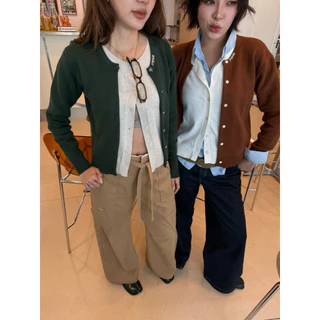 KOKO KNIT CARDIGAN (pink-blue•green-beige•grey-whit•beige-brown)(แขนสั้นสีเทาS(แขนยาวสีเบจS(แขนยาวเขียว พร้อมส่ง)S