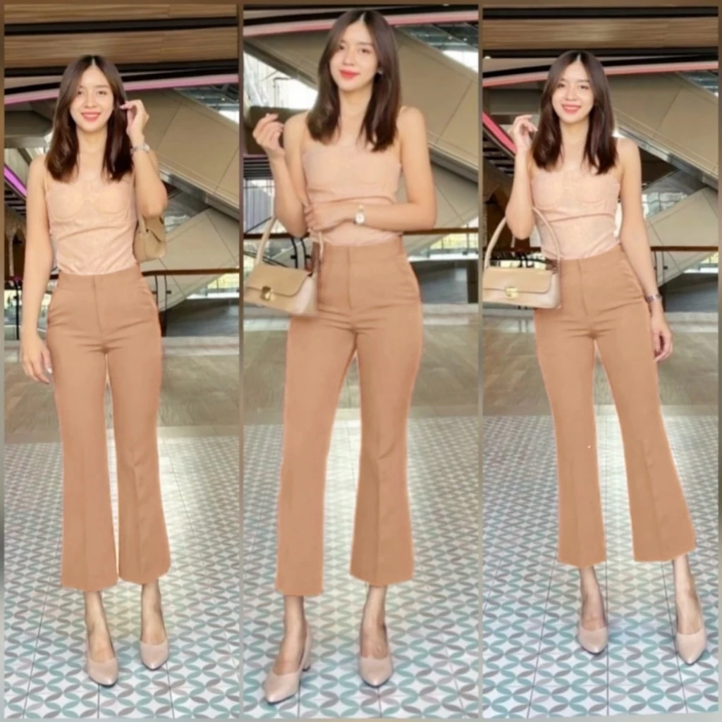 กางเกงขาบานเก้าแต้มเอวสูงสีดำ thumbnail 3